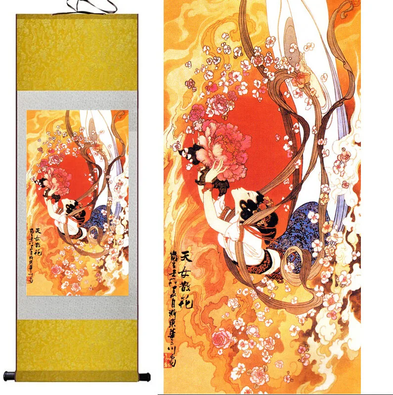 

Top quality Pretty girl painting Home Office Decoration beautifull woman painting Fairy sending flowers