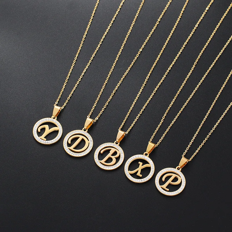 

Stainless Steel Initial Letter Pendant Necklace for Women 26 Alphabet Charm Gold Link Chain Rhinestone Crystal Necklace Jewelry