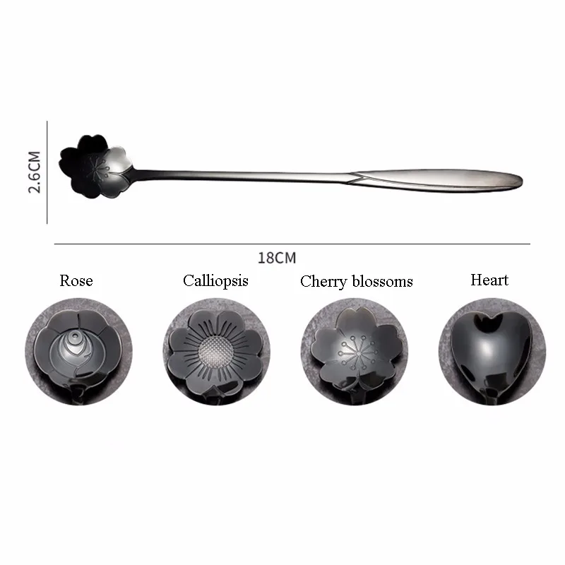 

1PC Flower Petal Spoon Long Handle Stainless Steel Stirring Spoon Ice Cream Dessert Spoon Tea Drinking Tools Kitchen Gadget New