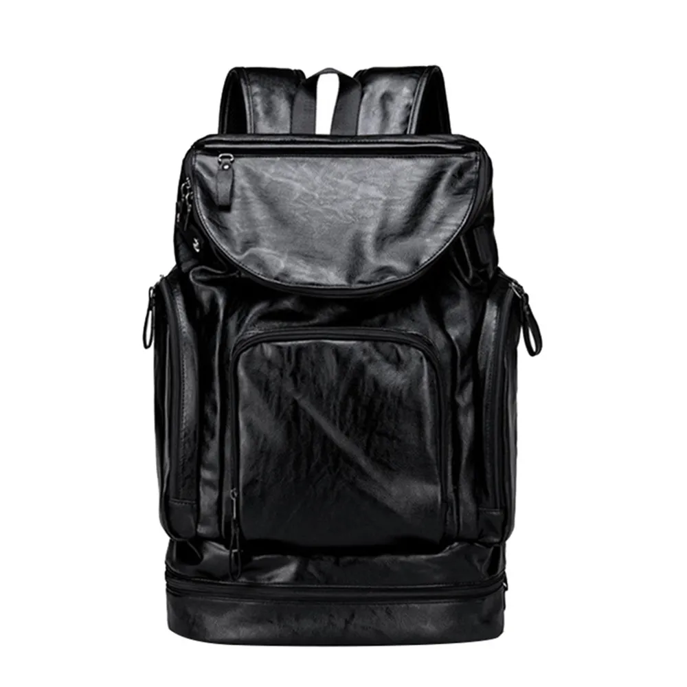

2019 New Fashion Waterproof backpack Men Backpack Leather Bookbags Mens PU School Bags Male Functional bags big capacity Men Bag