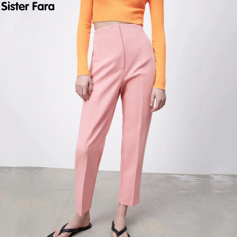 

Sister Fara New Spring 2021 High Waist Zipper Fly Female Ankle Trousers Mujer Chic Fashion Casual Seam Detail Office Lady Pants