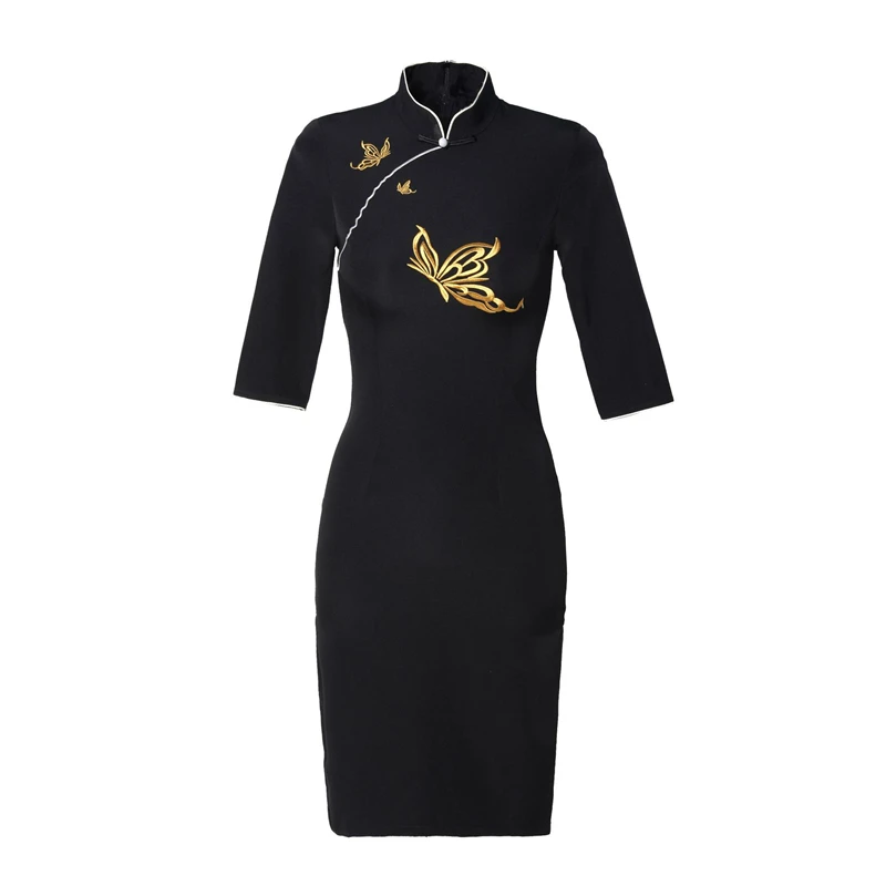 

Vintage Elegant Dress Butterfly Embroidery Traditional Chinese Clothing for Women Improved Qipao Sexy Split Women's Cheongsam