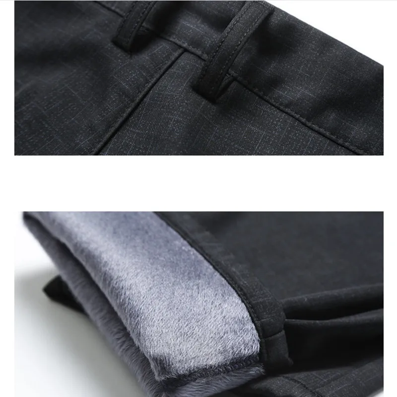 

2021 Men's Fleece keep warm in winter Business casual pants/Male slim fit Fashion Casual pants Trousers Plus size 28-42