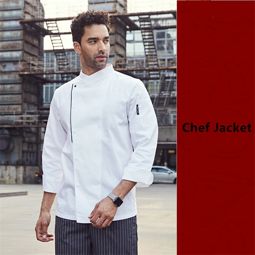 

New Long Sleeves Restaurant Uniform Fashion Chef Jacket Apron Coat Kitchen Work Wear Shirts Catering Cook Baking Men Clothes