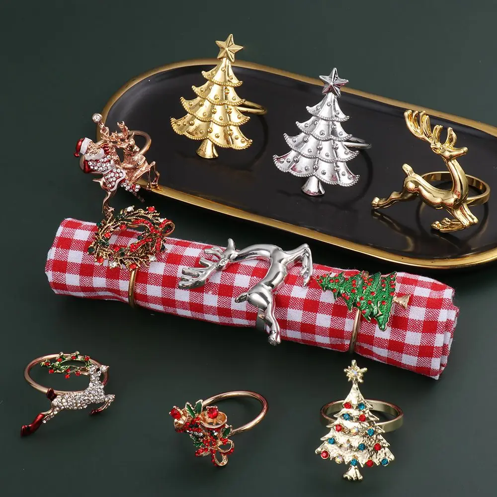 

Metal Wedding Supplies Santa Claus Christmas Tree Merry Xmas Napkin Ring Christmas Supplies Mouth Ring Table Decoration