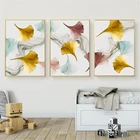 Современная картина с листьями гинкго, постер с золотыми листьями и принтом растений для гостиной, туалета, домашний декор, настенные художественные картины