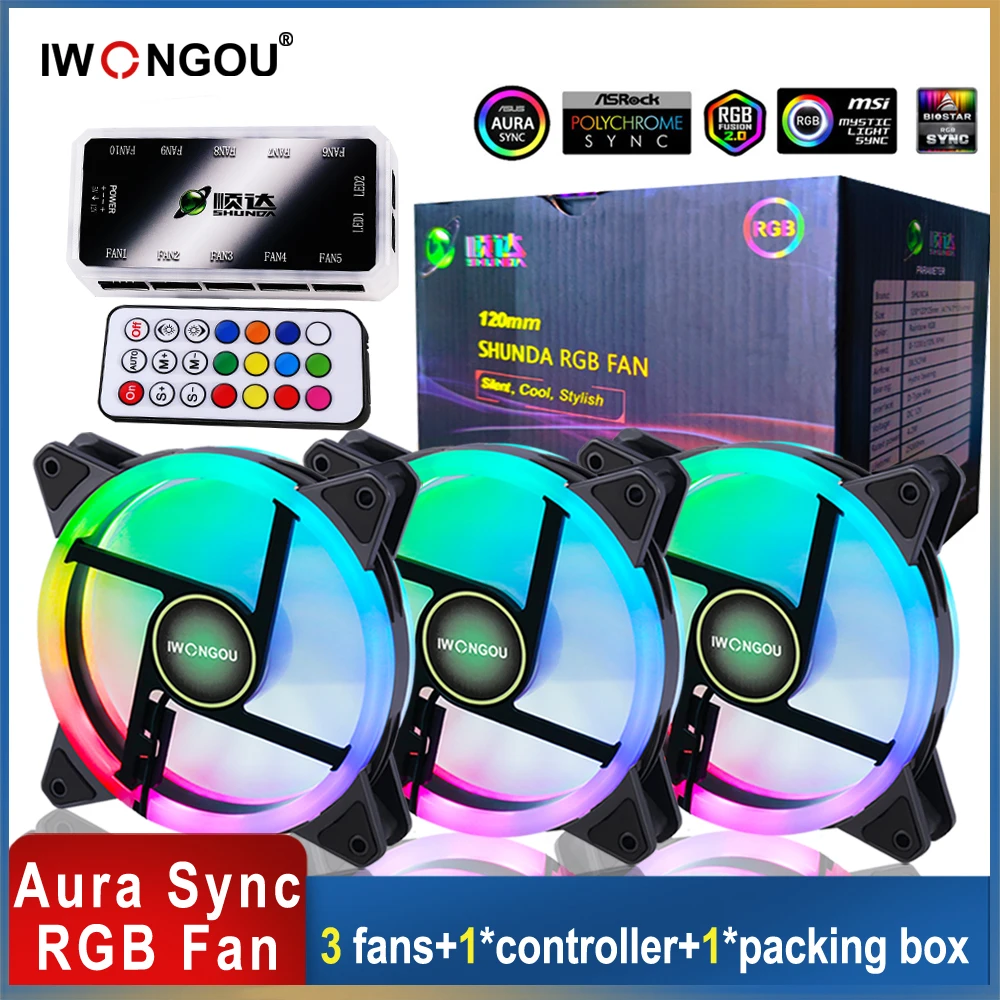 

IWONGOU 120mm PC Computer Case Fan Cooling Cooler 6PIN Adjustable Led 12cm Kit 3 In1 Mute Ventilador 5V DC Aura Sync ARGB Fans