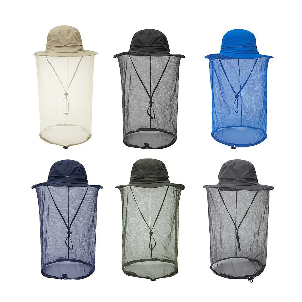 

Summer Outdoor Women Men Anti Bug Bee Mosquito Hat Net Yarn Sun Protection Bucket Cap Big Eaves Fisherman Hat