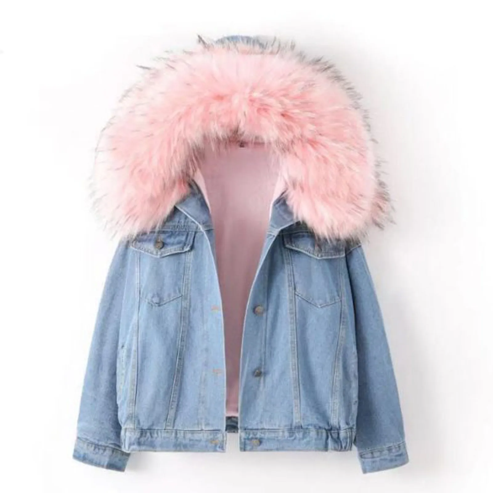 Модные толстовки зимние теплые женские джинсовые куртки пальто с длинным