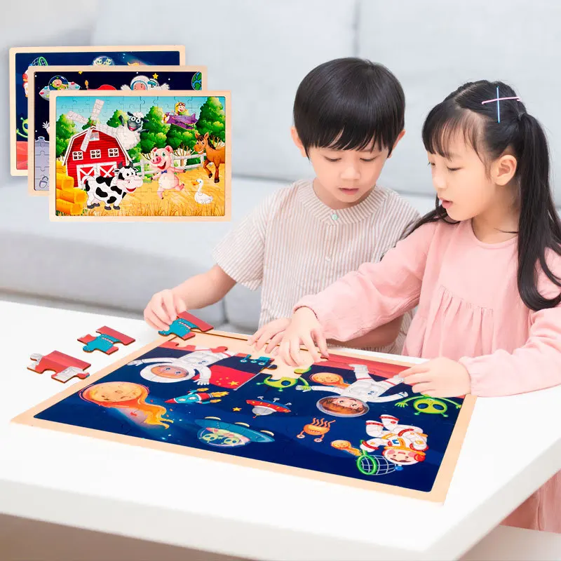 Rompecabezas de madera 3D de gran tama&ntilde;o para ni&ntilde;os, puzle de dibujos animados, juguete educativo, 24/48/2020 Uds., novedad de 100-0