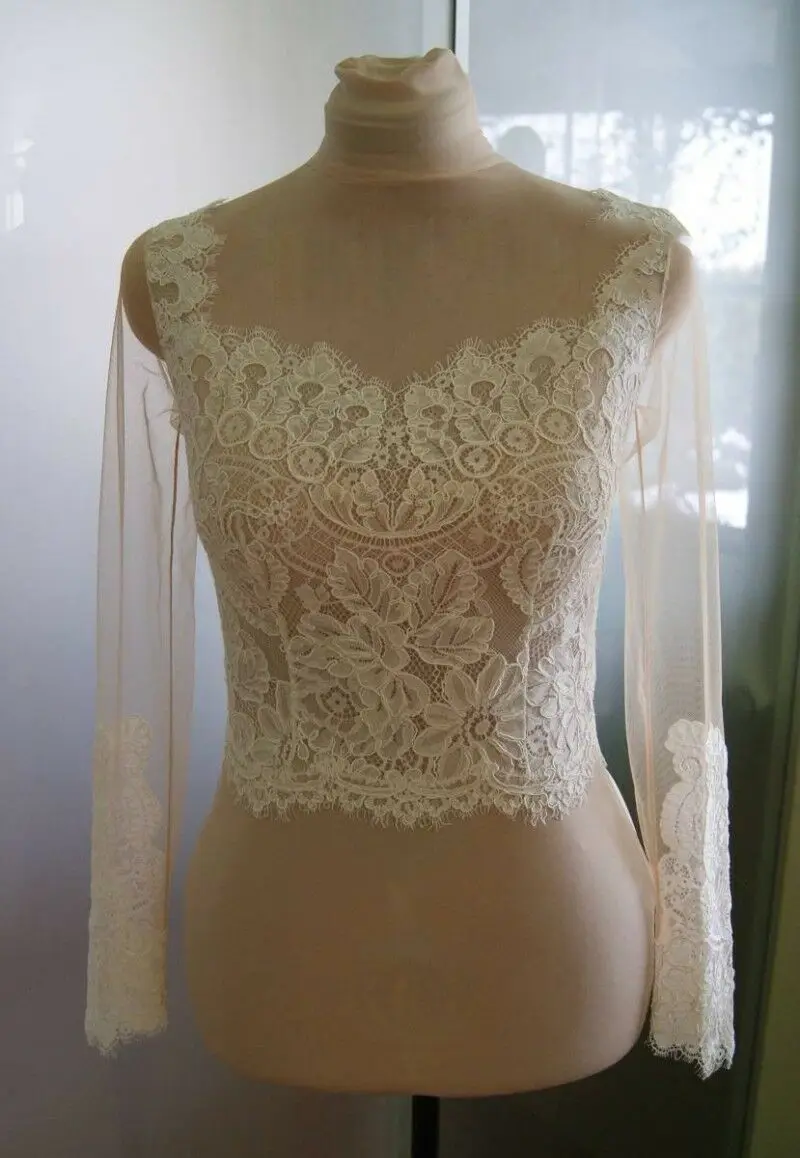 Кружевной Топ с длинным рукавом и круглым вырезом|Свадебные жакеты/накидки| |