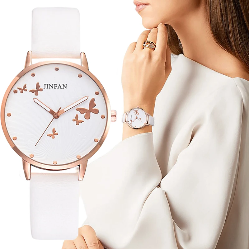 Elegant Simple Butterfly Design Dial Design Ladies Watches Women Fashion Luxury Dress Watch Casual Woman Quartz Leather Clock