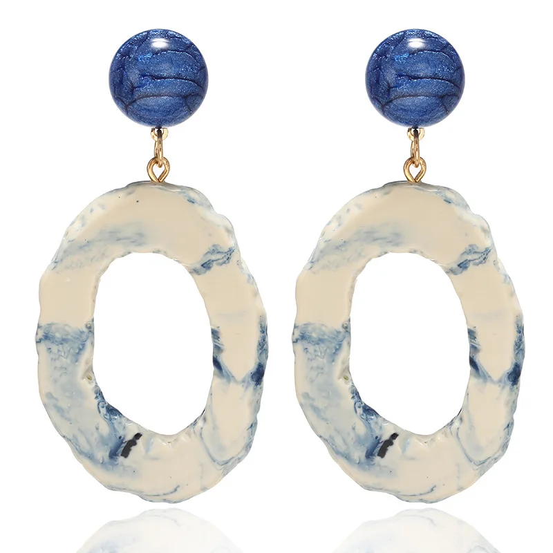 Корейские модные геометрические серьги синие полимерные массивный неправильный