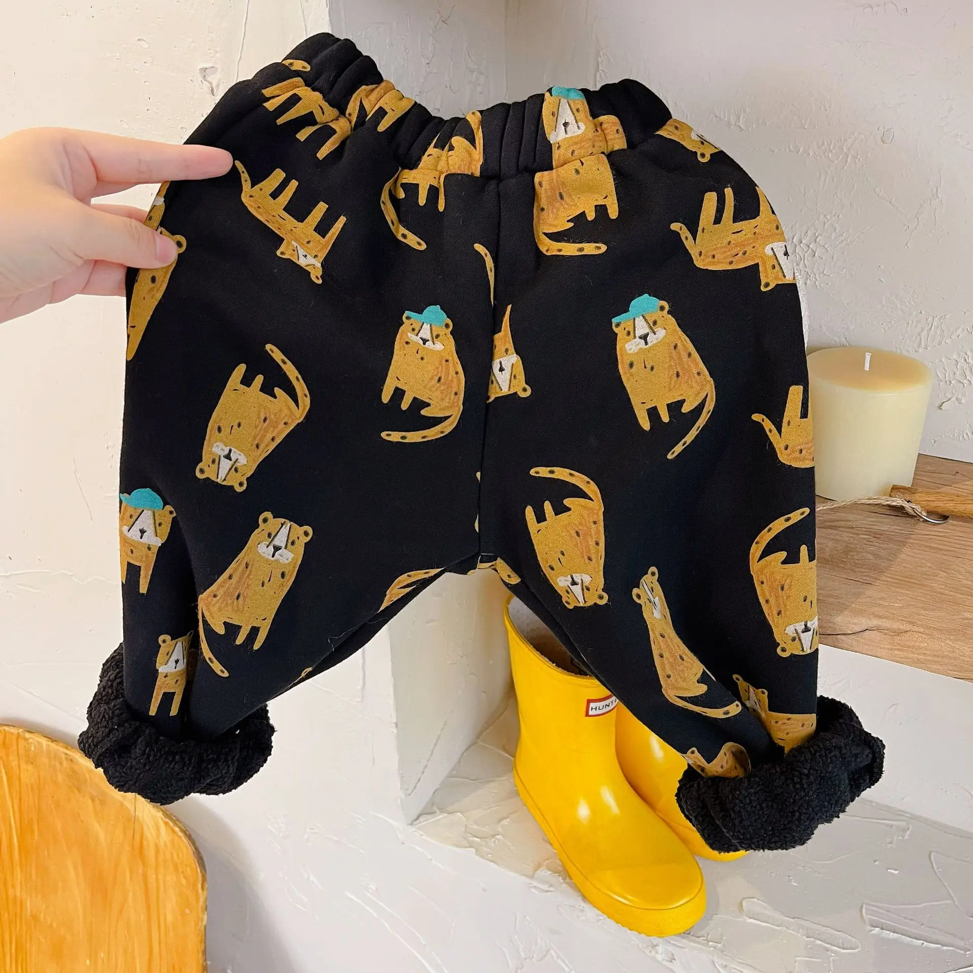 

Children's Plus Velvet Trousers 2022 Winter New Baby Boys and Girls Full Printed Pants Baby Korean Thick Warm Trousers 2-8 Years