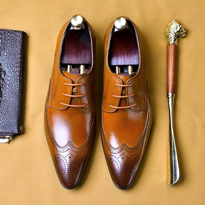 Формальные туфли из натуральной кожи броги резные Элегантные классические