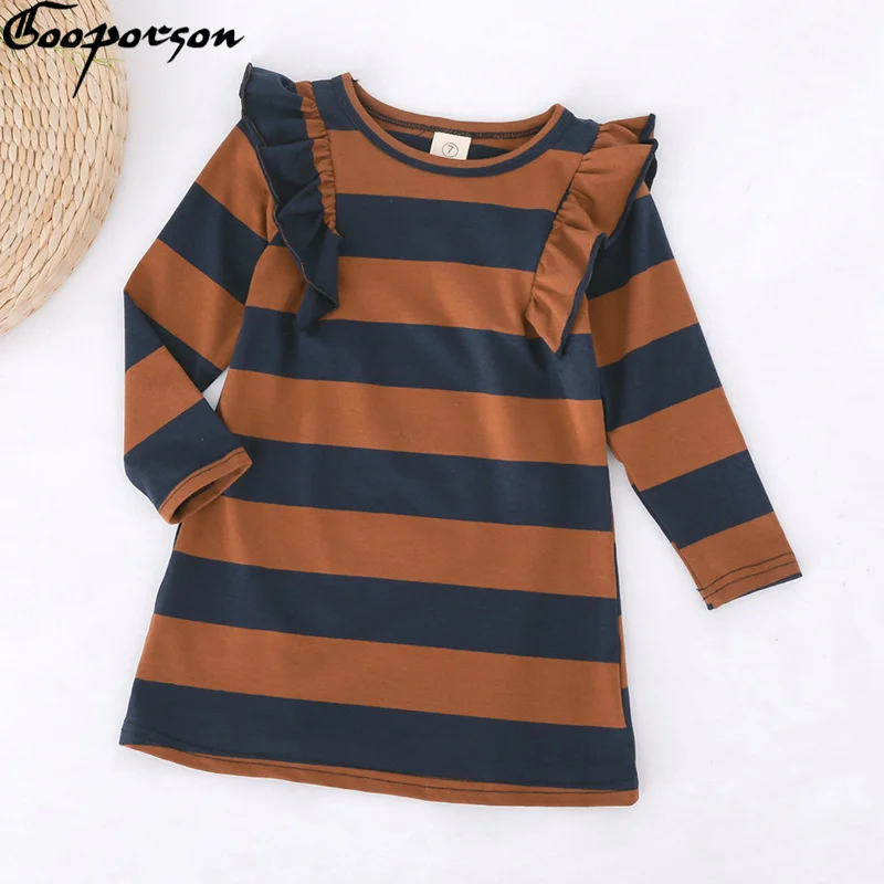 Милые летающие осенние наряды для маленьких девочек модный костюм в полоску