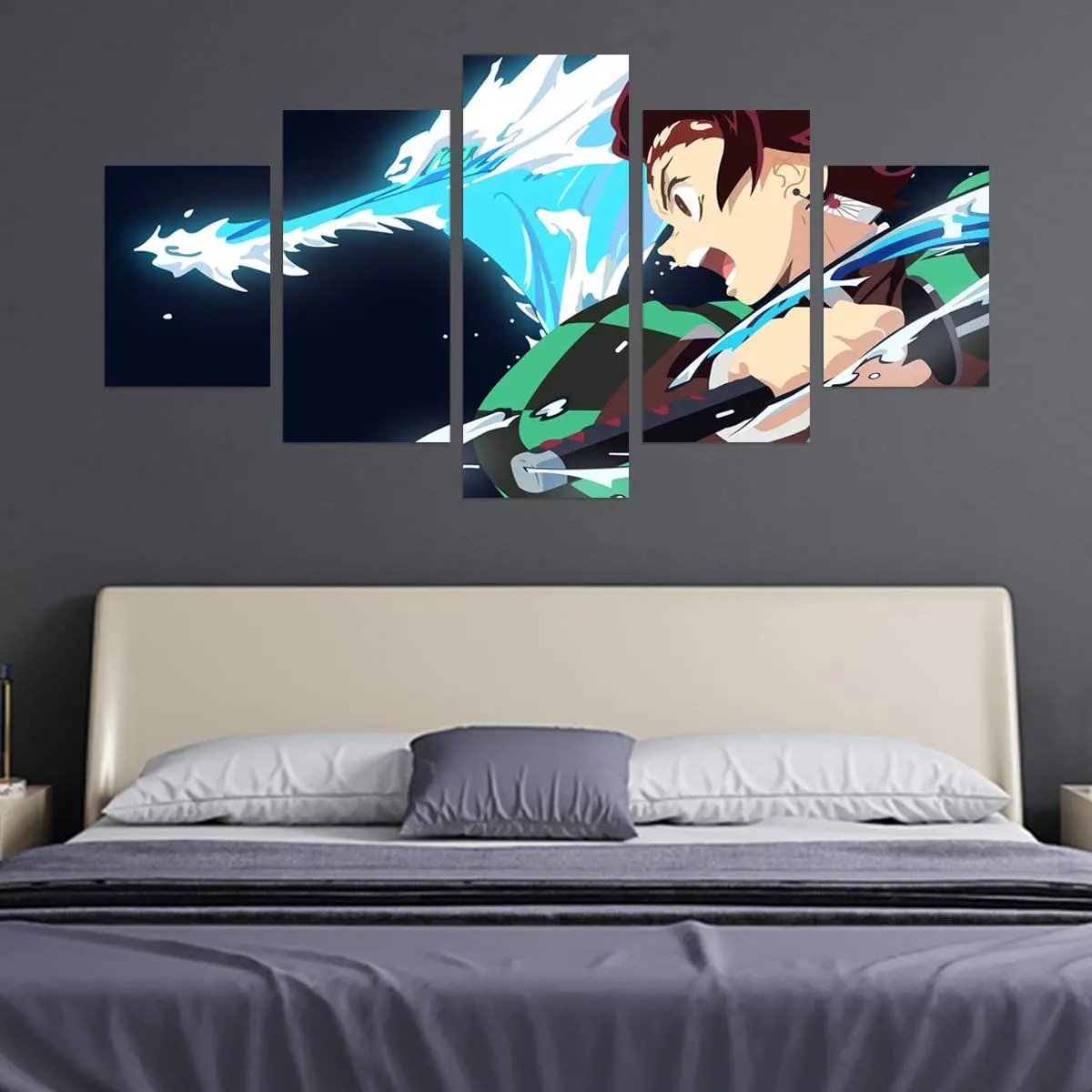 

5Pcs Anime Demon Slayer Kamado Tanjirou Posters Canvas Wall Art Pictures Decoration Living Room Accessories Home Decor Paintings