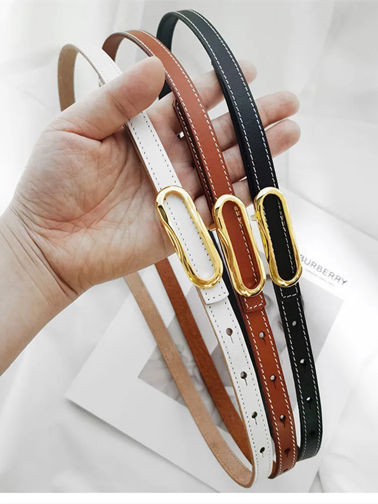 Fashion High Quality Simplicity Women Genuine Leather Belts Vintage Golden-Oval Buckle Elegant Straps Jeans Waistband 52002