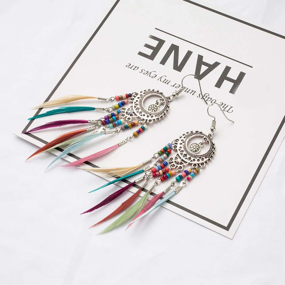 Богемные Этнические Длинные Заявленные Красочные Серьги Спадающие Кисточкой Boho