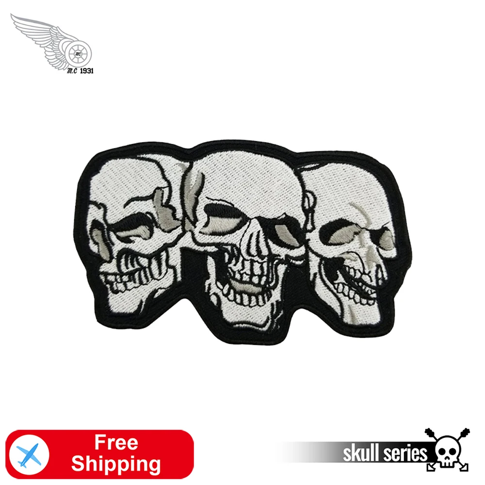 Нашивка с вышивкой в виде черепа тремя головами крутые велосипедные мини значки