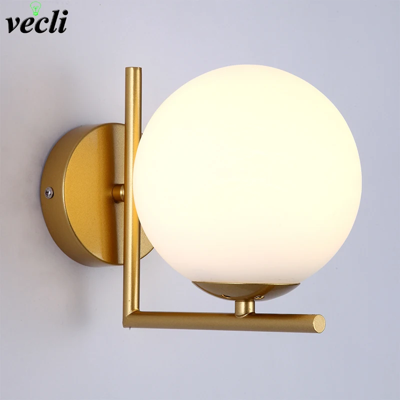 

Modern Led Wall Lamp Sconce For Living Room Bedroom Wall Light Iron Body Glass Lampshade Bathroom Light Retro Lamp Home Lighting