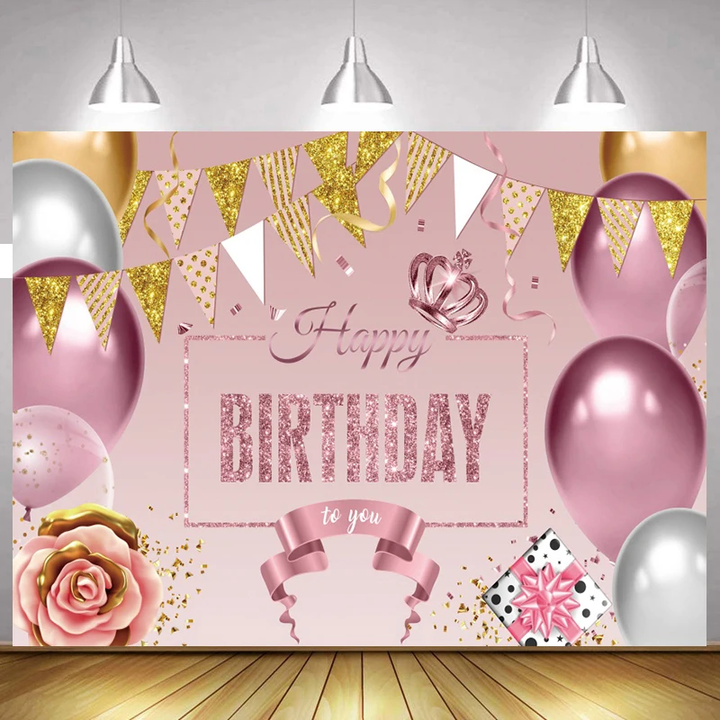 

Блестящий розовый фон для фотосъемки в виде короны принцессы для вечеринки в честь рождения девочки фон для фотостудии баннеры украшение