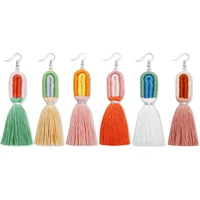 2021 new cotton silk wrapped rainbow earrings fashion bohemian tassel colorful earrings long earrings jewelry wholesale