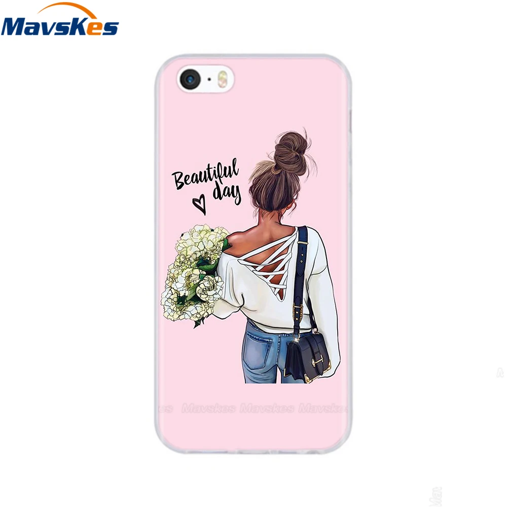 soft tpu case for iPhone 4 4s 5 5s SE 6 6s cute cartoon cat flower fashionable silicone phone case cover full protective coque