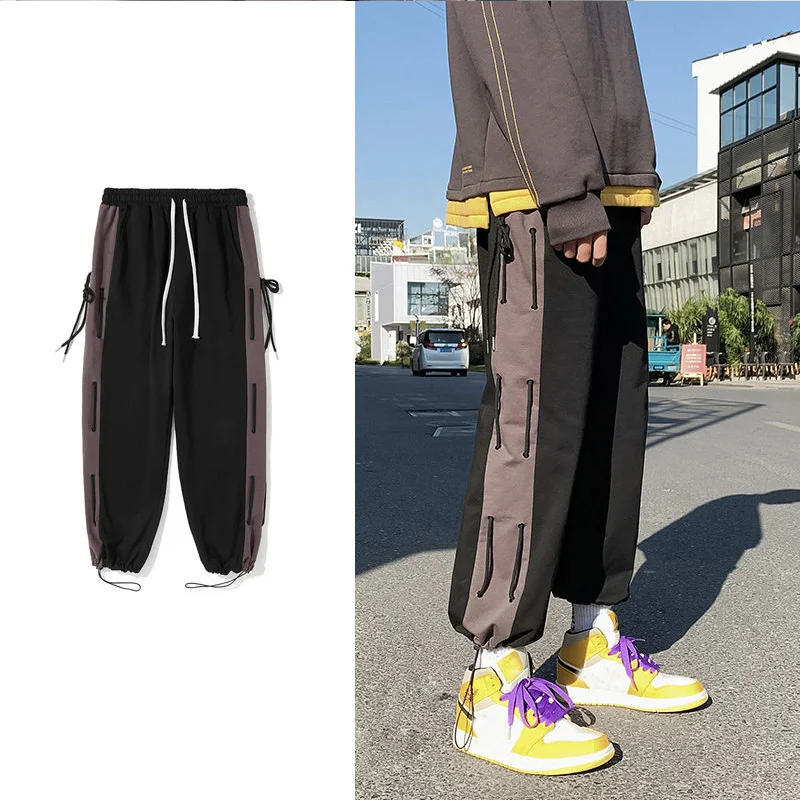 

Streetwear Men Korean Side Drawstring Loose Drawstring Pants Gray Black Hip Hop Pants Casual Joggers Sweatpants Male