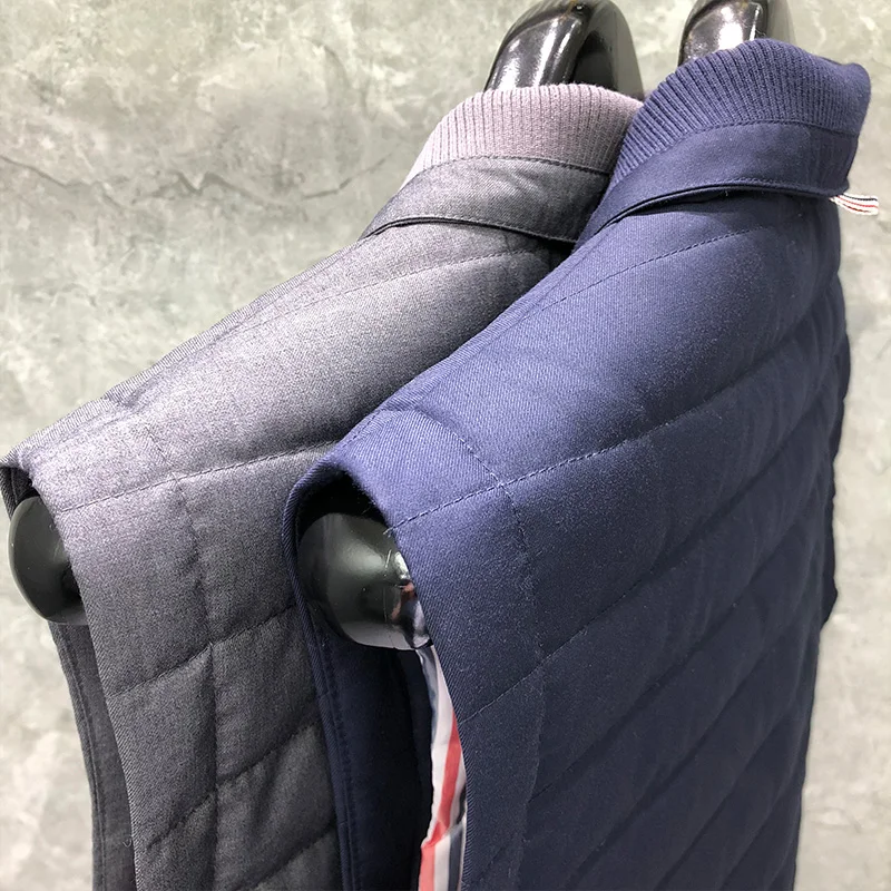 TB THOM Men's Winter Jackets Down Jacket Thermal Vest Fashion Brand Clothing Matte Cotton Chest White 4-Bar Lapel Down Coats