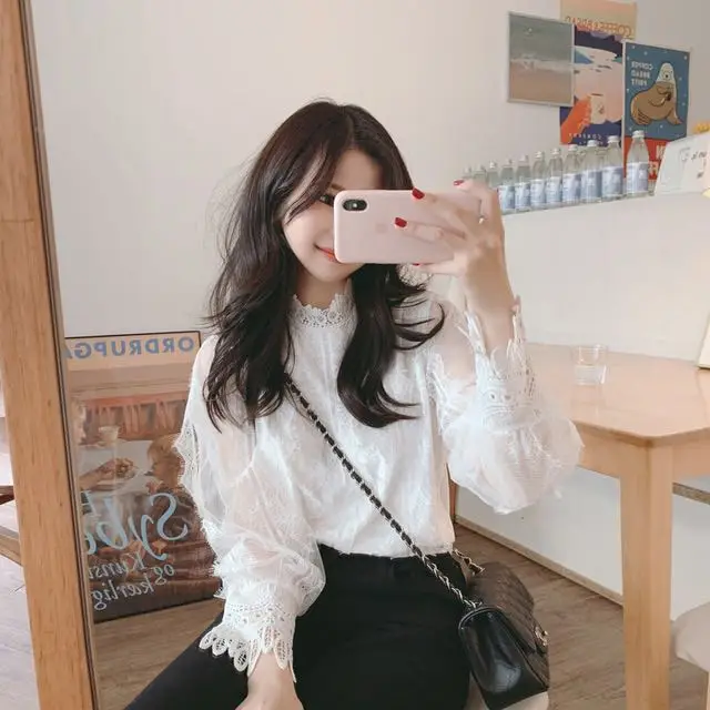 

Embroidery Lace Shirt Spring femme Casual white Tops Women Long sleeve Girls Blouse Plus Size Women Blouses femme