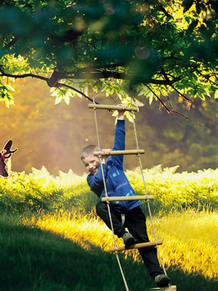 

Kids Outdoor Garden Wooden Rungs 5 Rope Ladder Toy For Children Climbing Toy Kid Sport Rope Swing Safe Fitness Equipment Rungs
