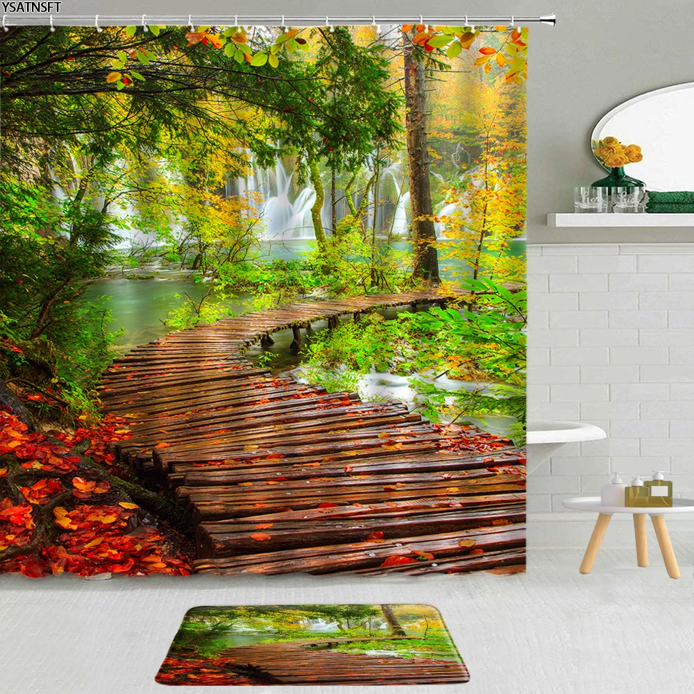 

2 шт., занавески для душа с рисунком зеленых растений