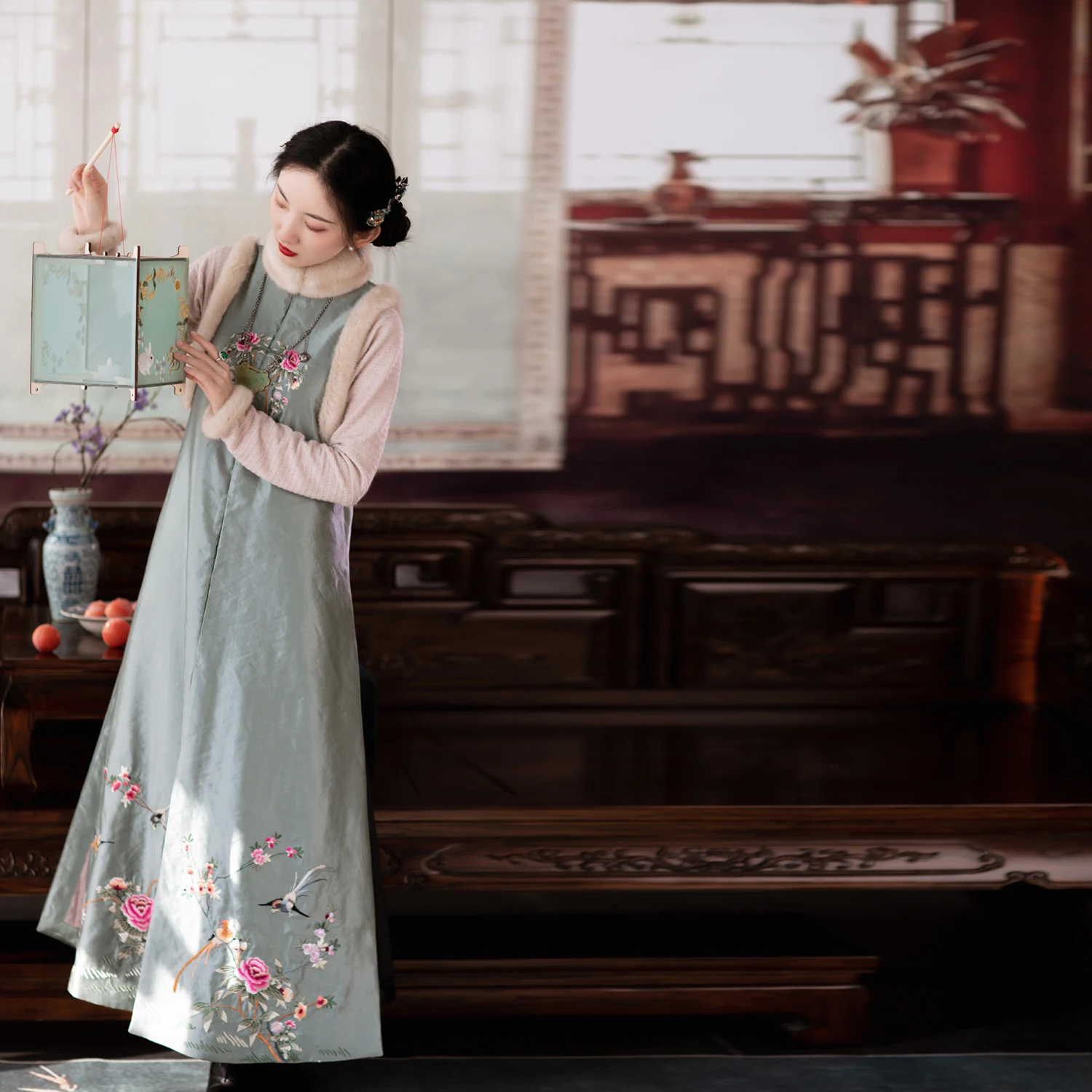 

Женское платье-Ципао с воротником-стойкой, утолщенное хлопковое платье в китайском стиле, осенне-зимнее традиционное платье-жилет, 2022