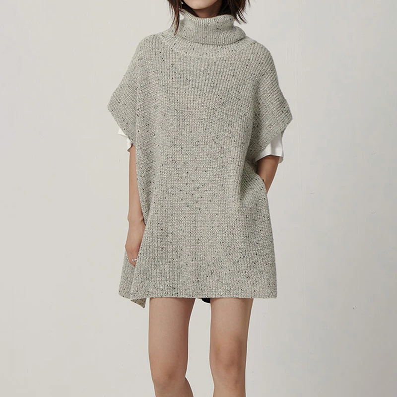 TWOTWINSTYLE Korean Minimalist Women's Sweaters Turtleneck Short Sleeve Button Warm Thick Female Sweater Autumn Fashion New 2019 | Женская