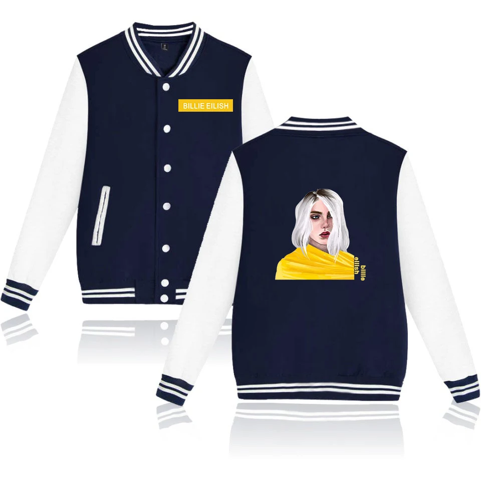 Billie Eilish, бейсбольная куртка, женская, мужская, модная, повседневная, Харадзюку, хип-хоп, уличная, с принтом, бейсбольная куртка, синяя+ серая, куртки, топы