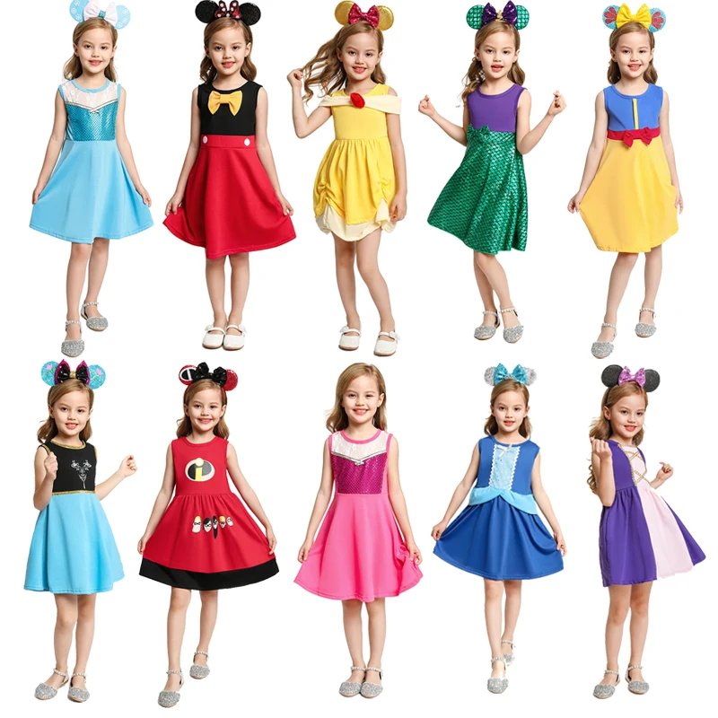 Детское летнее платье Эльзы Повседневное одежда для маленьких девочек Белль