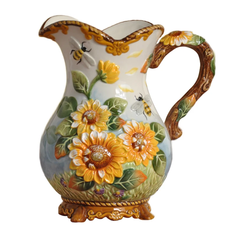 

Европейский стиль, украшение для дома, ваза для цветов, керамический горшок для воды, американская ваза для цветов с ручкой, ваза для цветов, ...