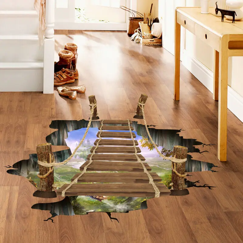 3D Hanging Wooden Bridge Floor Wall Decals Stickers Art Home Room Vinyl Decor UK | Дом и сад