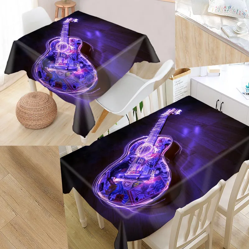

Guitar Music Custom Table Cloth Oxford Fabric Rectangular Waterproof Oilproof Table Cover Family Party Tablecloth