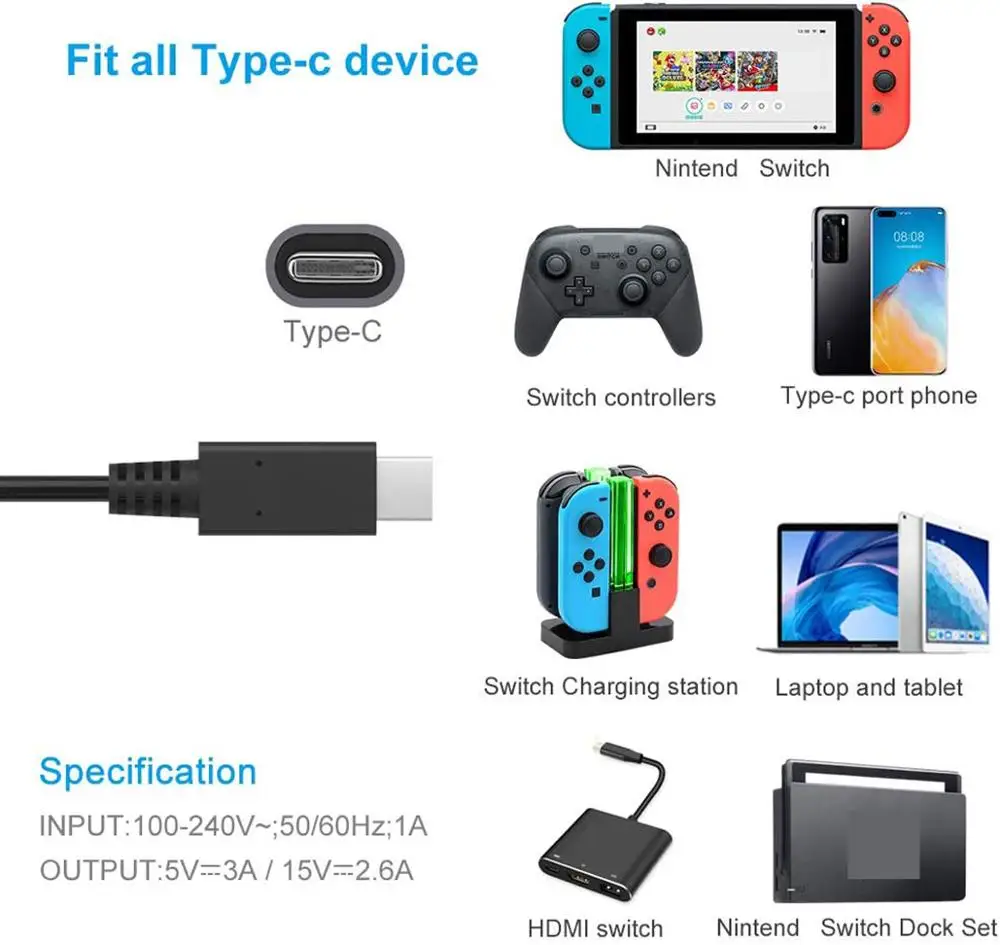 Адаптер переменного тока для консоли Nintendo Switch адаптер зарядки NS блок питания