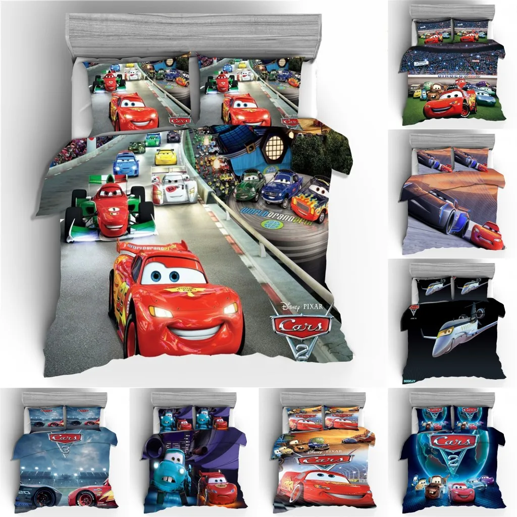 

Disney Lightning McQueen Printed Bedding Set 3D Digital Children Bedroom Decorative Duvet Quilt Cover Pillowcase Home Textile