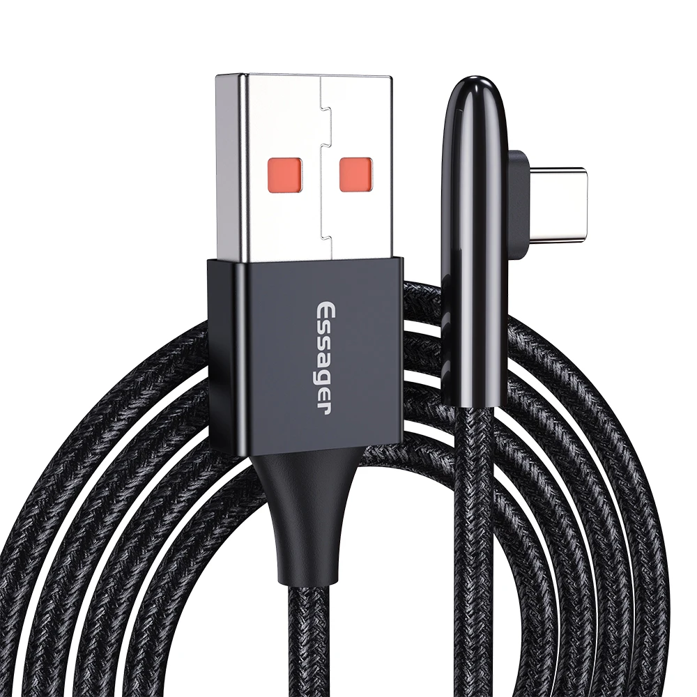 Черный Essager 90 градусов usb type C кабель для samsung S10 Xiaomi K20 Oneplus 7 Pro 6t 3A Быстрая зарядка USBC type-C шнур USB-C зарядное устройство - Цвет: Черный