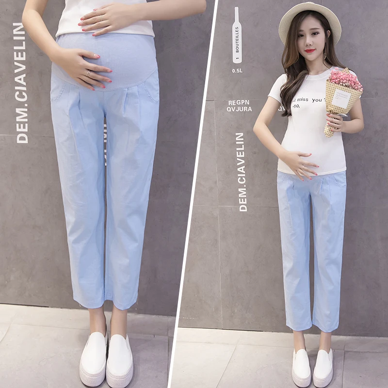 Maternity Pants Summer Casual Cotton Slim Pants Loose Comfy Belly Support Pants Elastic Waist Mom Trousers Pregnancy Clothes