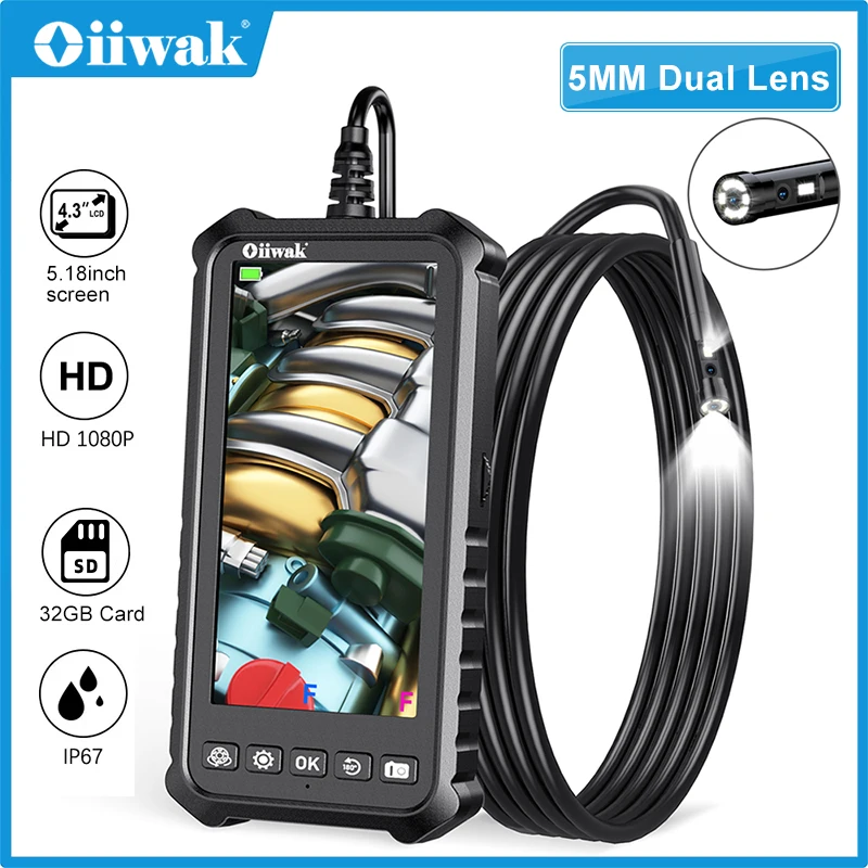 Oiiwak 5mm Dual Lens Endoscope Mini Camera 5.18