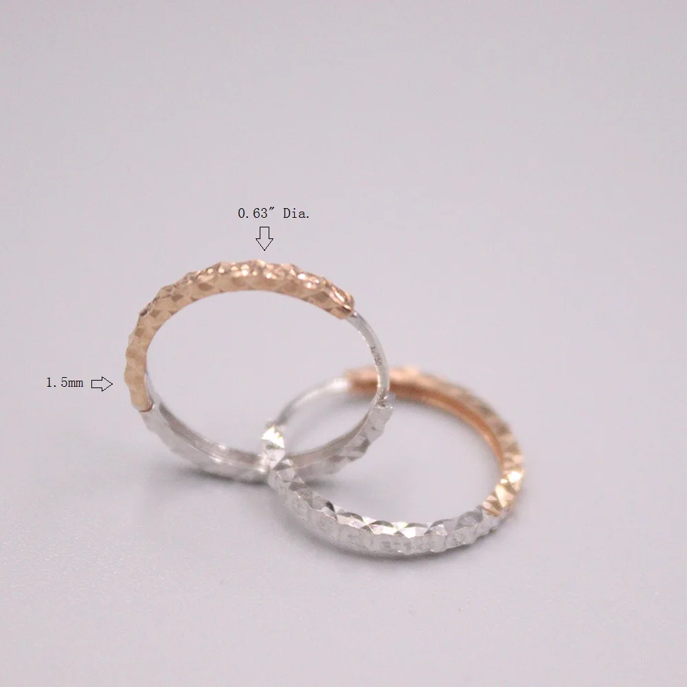 

New Real 18K Multi-Tone Gold Hoop Earrings 1.5mm Diamond-Cut Band Stamp Au750 For Woman Middle Diameter 16mm