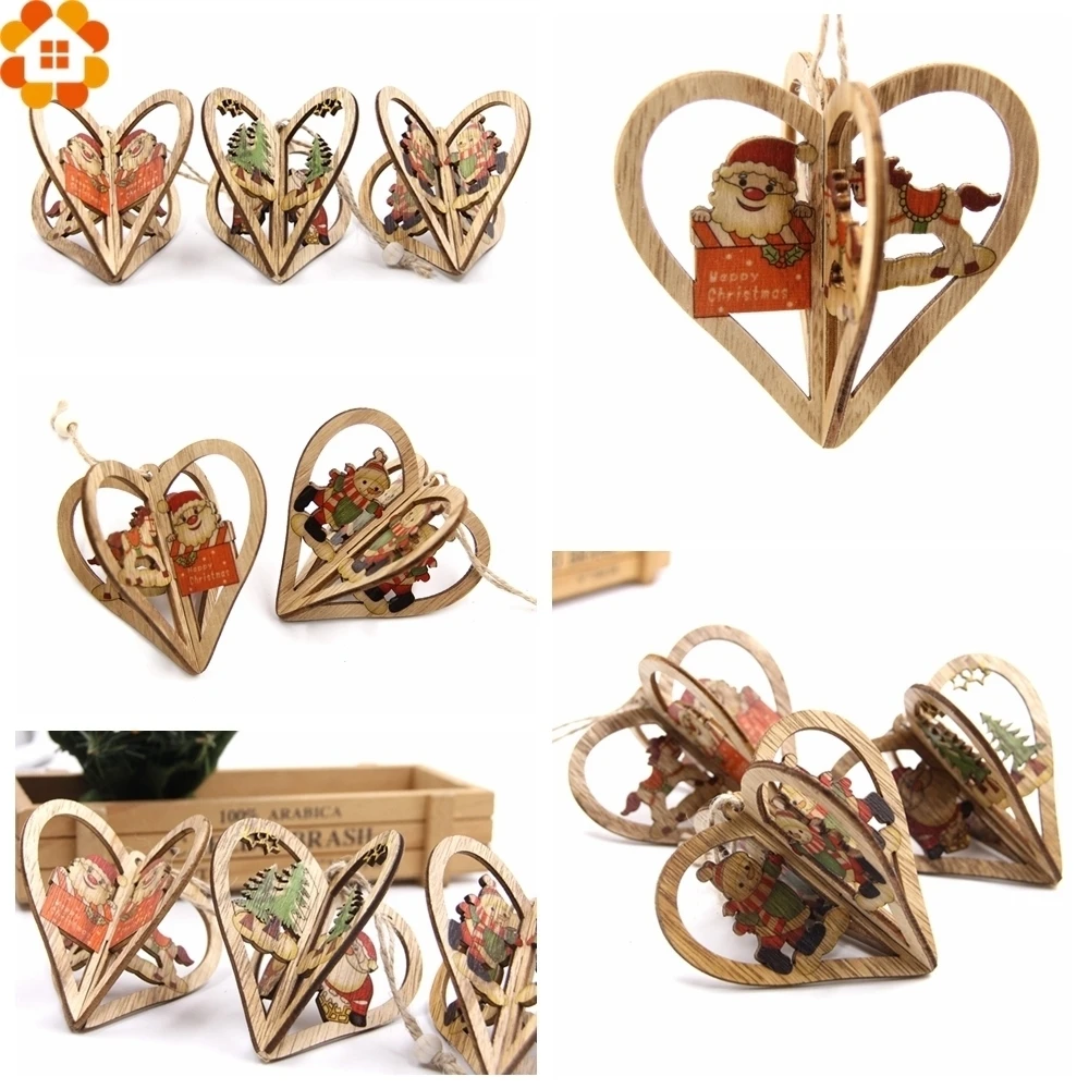 1 шт. 3D Рождественский деревянный кулон украшения для рождественской вечеринки