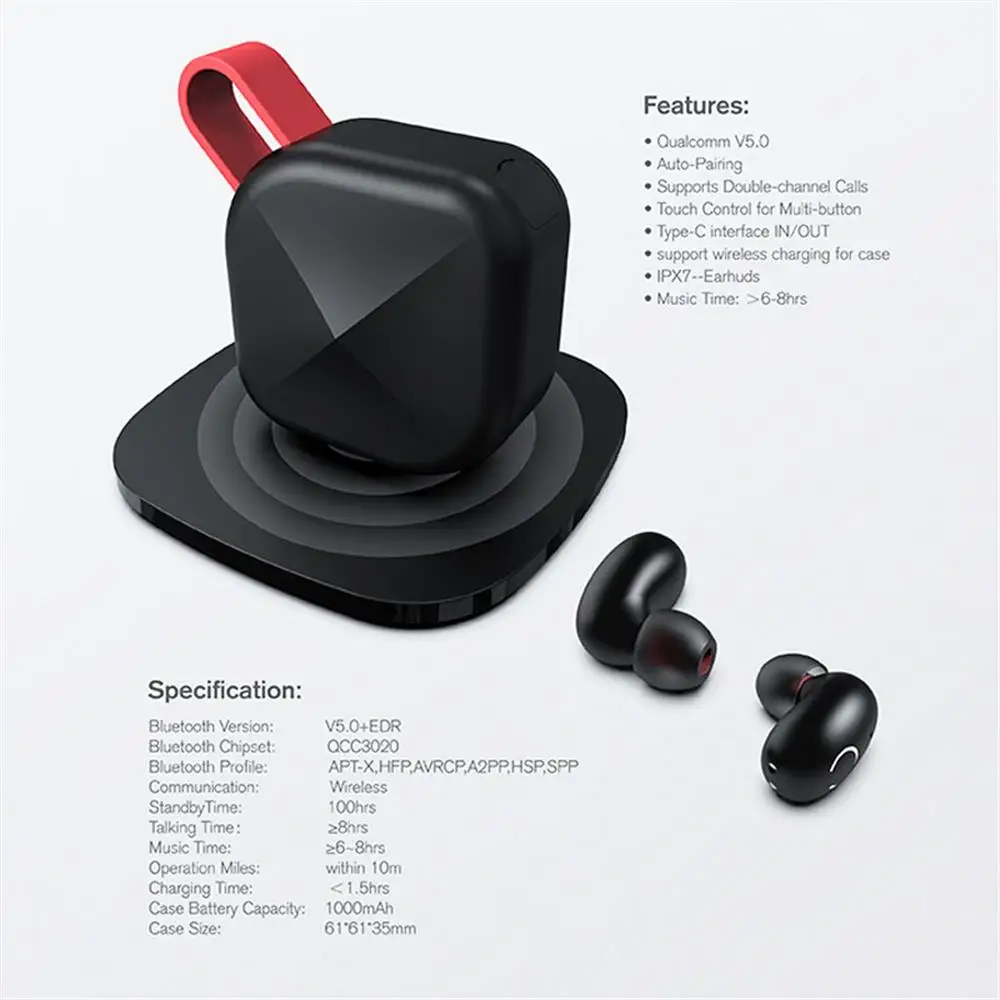 

Ymesy 2021 New B6 IPX7 Waterproof Upgrade TWS Earphone Wireless Earbud Support Aptx/AAC 45h Playing Time For iOS/Android