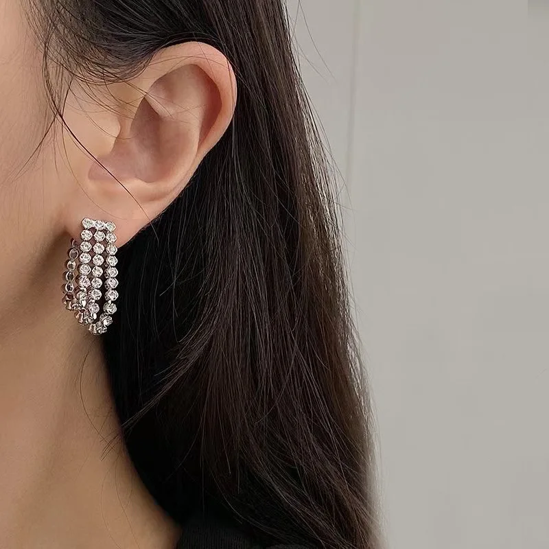 

TIMRONLY Elegant 3 Layers Dangle Earrings Shinning CZ Zirconia Chain Earring for Women Ladies Luxury Jewelry Festival Gifts
