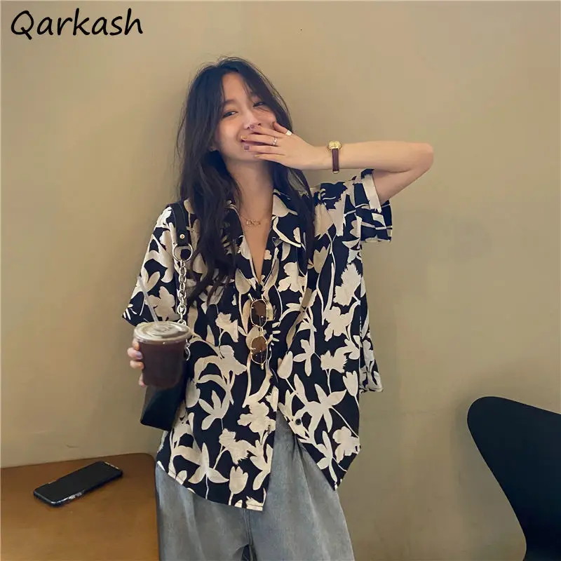 

Shirts Women 2021 New Short Sleeve Female Student Korean Style Summer Loose Tops Vintage Retros Floral Holiday Streetwear Casual